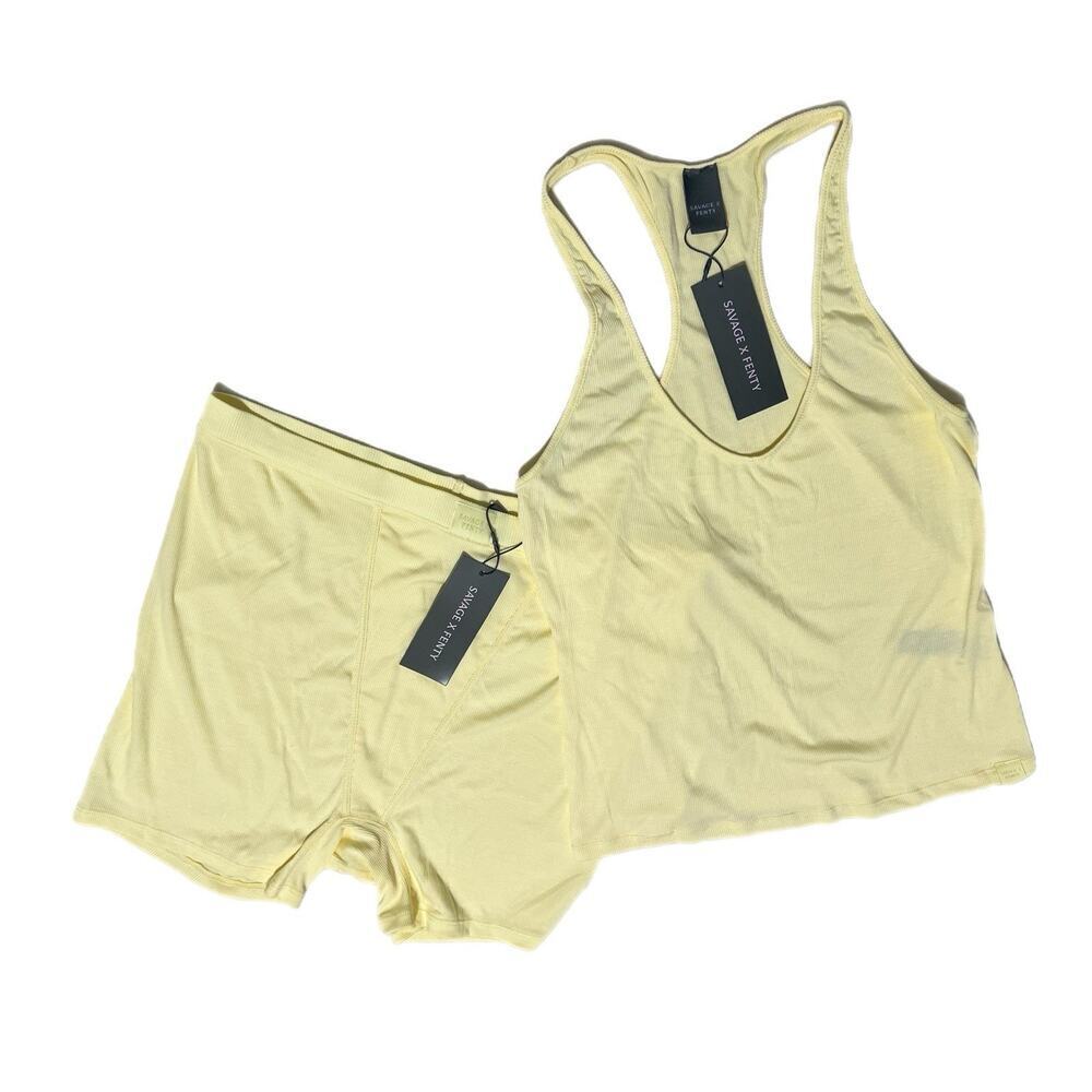 NWT Savage X Fenty Lounge Sleep Set XL Boy Shorts And Racerback Top Lemon Yelllo